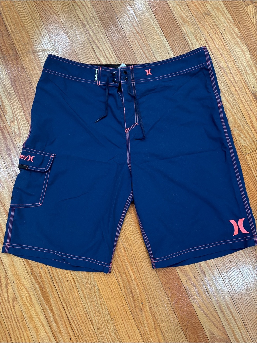 Hurley Navy Board Shorts with Pink Stitching and Logos
